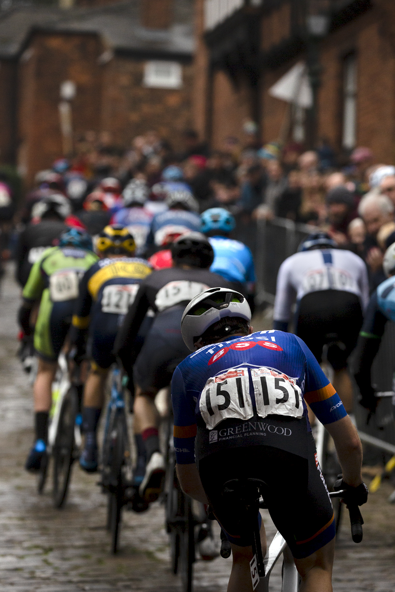 British National Road Championships 2021 - Men’s Road Race - Frazier Carr of Spirit Bontrager BSS Rotor from behind as he races through the streets of Lincoln