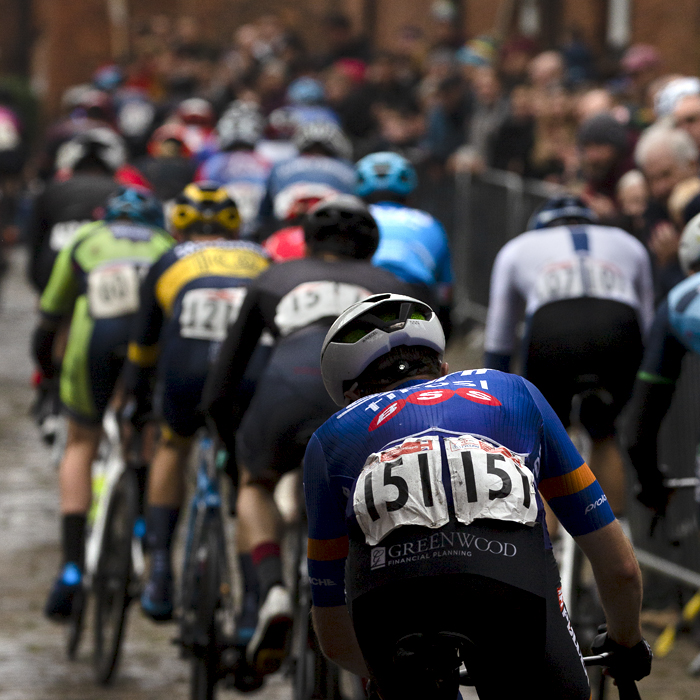 British National Road Championships 2021 - Men’s Road Race - Frazier Carr of Spirit Bontrager BSS Rotor from behind as he races through the streets of Lincoln