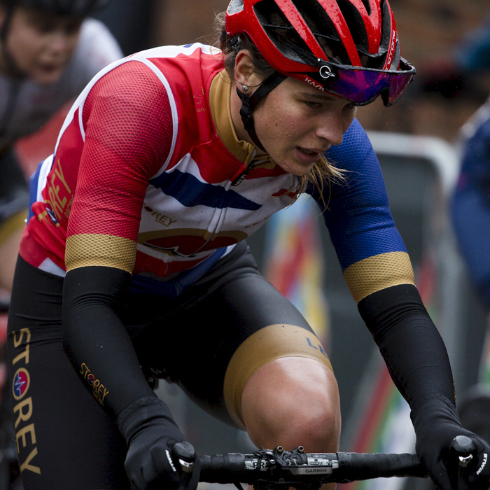 British National Road Championships 2021 - Women’s Road Race - Close up of Storey Racing’s Lucy Gadd tackling the course