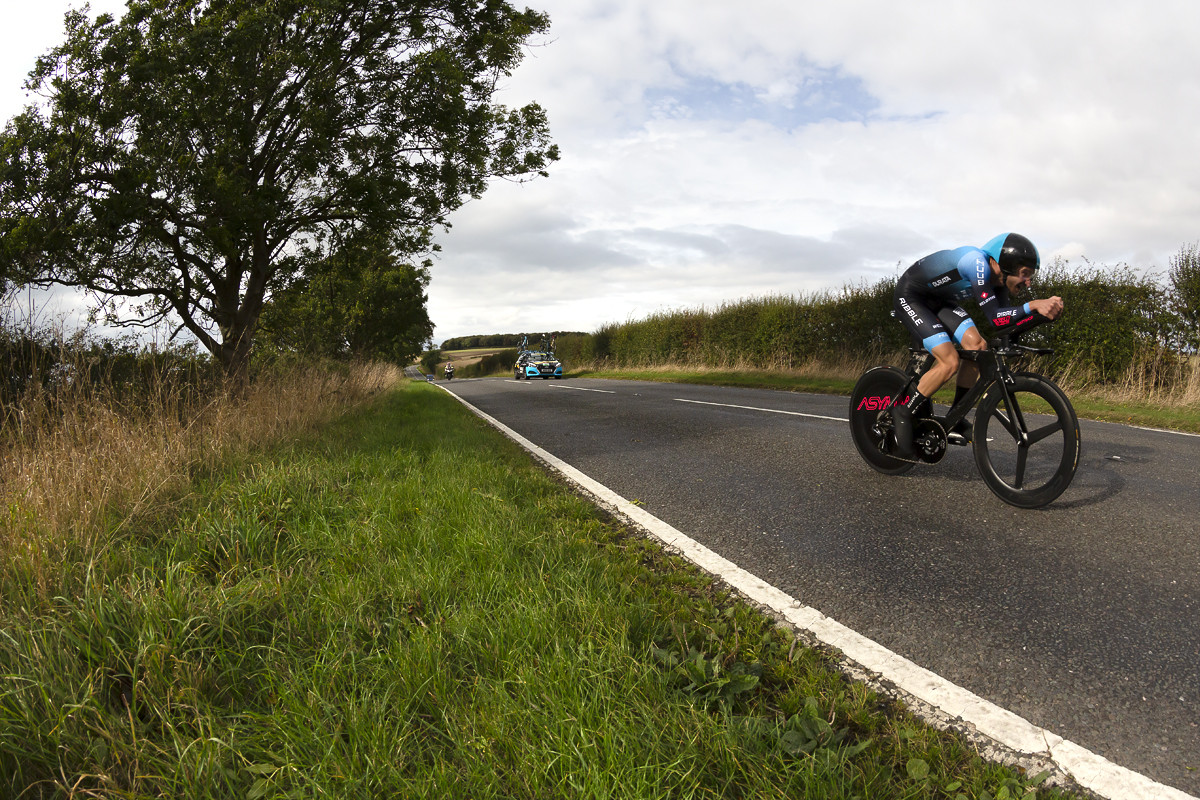 British National Road Championships 2022 - Men’s Time Trial - Dan Bigham of Ribble Weldtite Pro Cycling seen in the competition with the countryside behind him