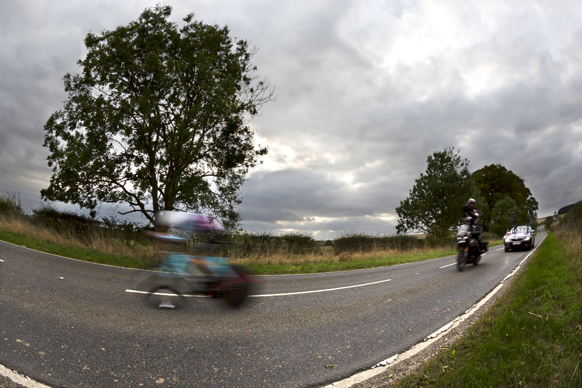 British National Road Championships 2022 - Women’s Time Trial - A rider speeds past in a blur through the countryside