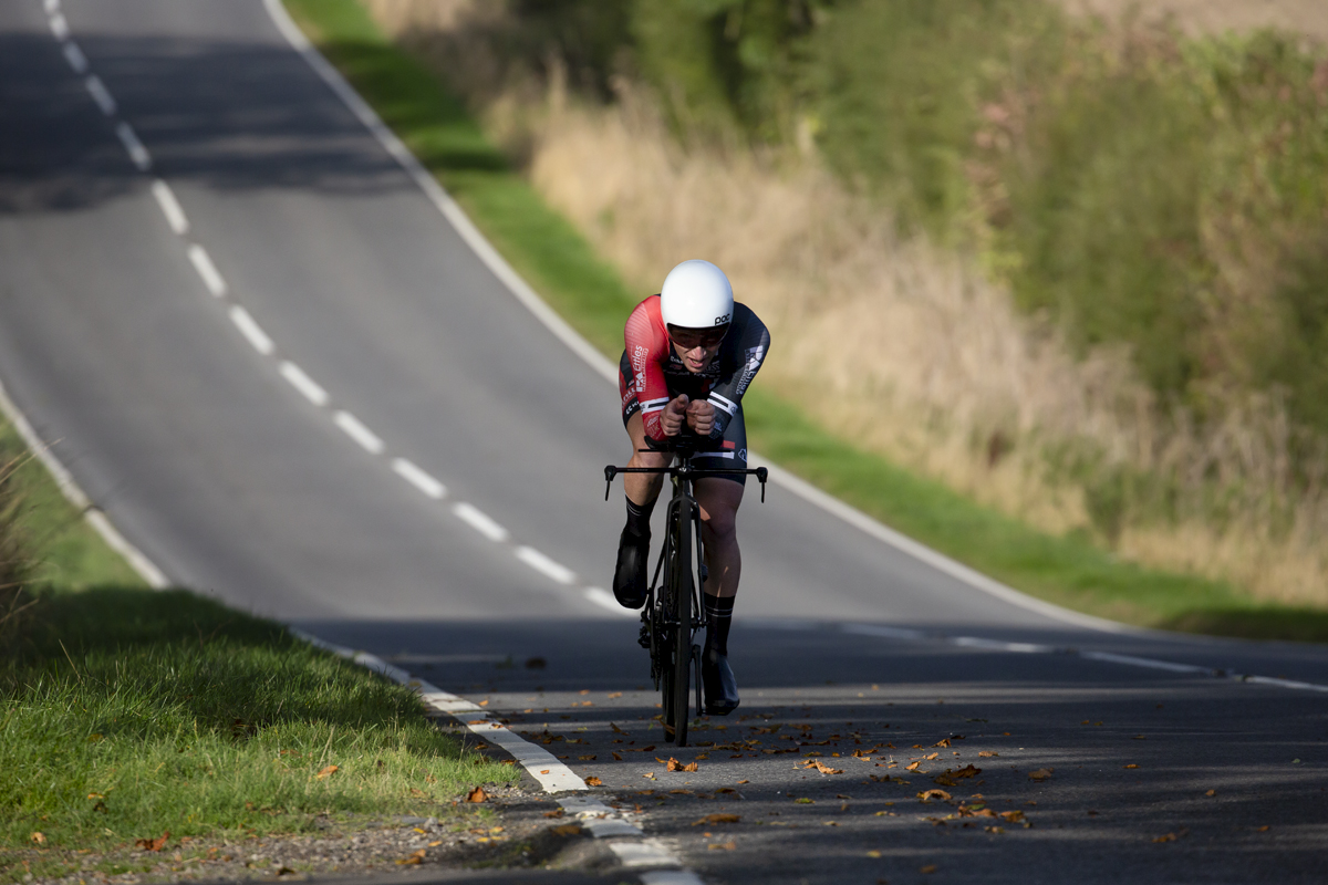 British National Road Championships 2021 - Men’s U23 Time Trial - Matti Dobbins of RT23 with the road stretching out behind him