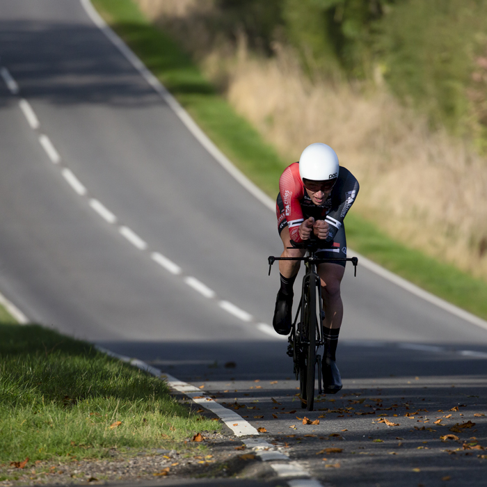 British National Road Championships 2021 - Men’s U23 Time Trial - Matti Dobbins of RT23 with the road stretching out behind him