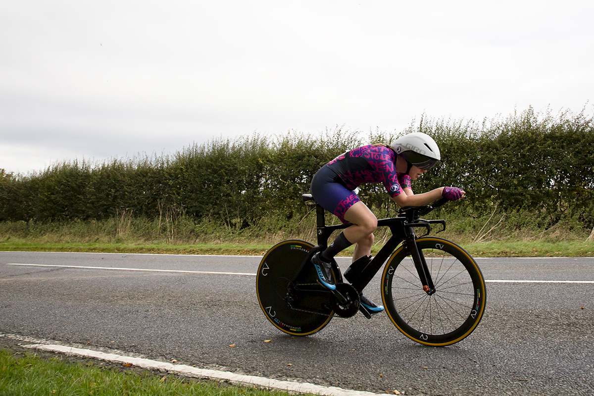 British National Road Championships 2021 - Women’s U23 Time Trial - Side on view of Miriam Jessett of Vredestein Basso in an aero tuck