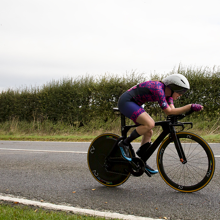 British National Road Championships 2021 - Women’s U23 Time Trial - Side on view of Miriam Jessett of Vredestein Basso in an aero tuck