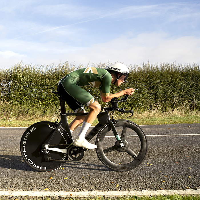 British National Road Championships 2021 - Men’s U23 Time Trial - Side view of Sam Watson of Team Inspired in an aero tuck