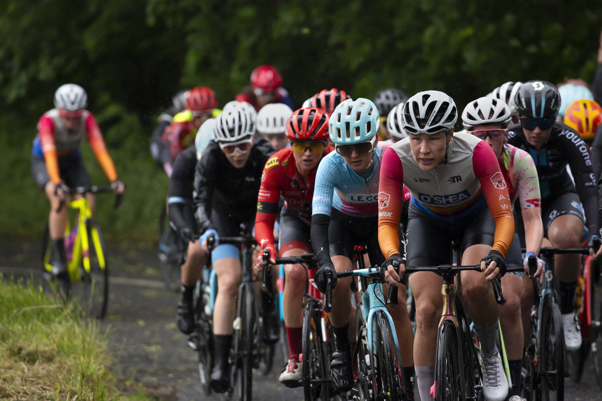 British National Road Championships 2022 - Women’s Road Race -  The peloton climb as a block in tough conditions