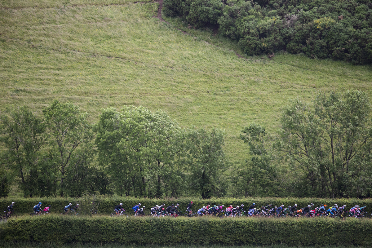 British National Road Championships 2022 - Men’s Road Race - Race from a distance framed by hedges