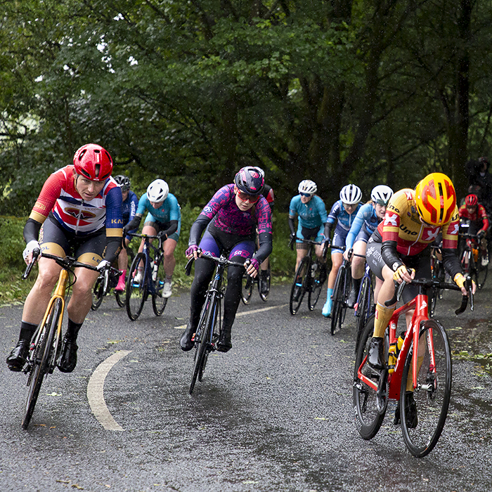 British National Road Championships 2022 - Women’s Road Race - Sarah Storey from Storey Racing in the peloton climbs a hill in the race