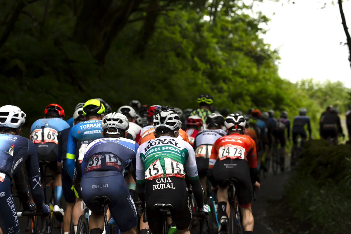 British National Road Championships 2022 - Men’s Road Race - Rear view of peloton going up the hill