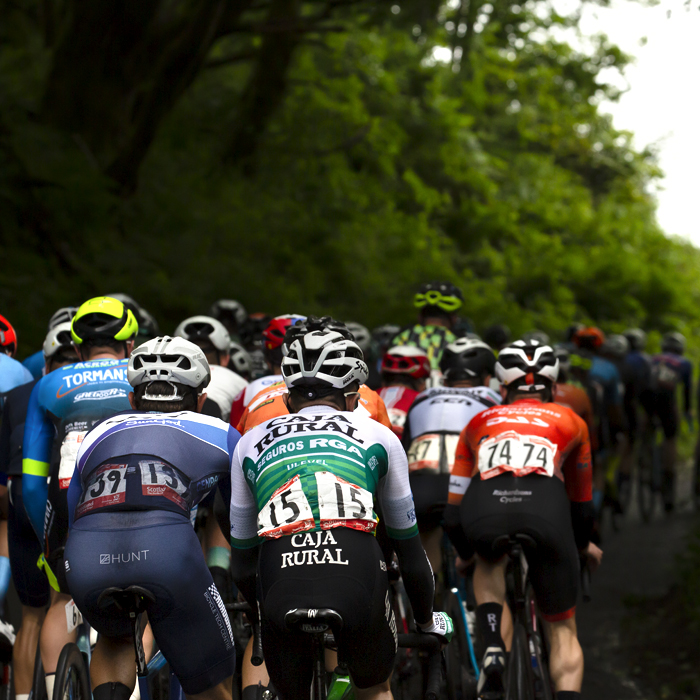 British National Road Championships 2022 - Men’s Road Race - Rear view of peloton going up the hill