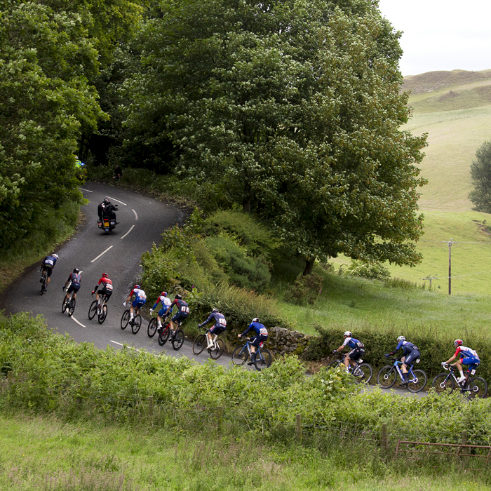 British National Road Championships 2022 - Men’s Road Race - Riders prepare to ascend the hill