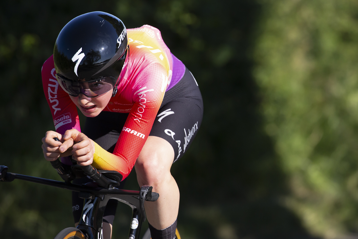 British National Road Championships 2022 - Women’s Time Trial - Anna Shackley of Team SD Worx in an aero tuck during the competition