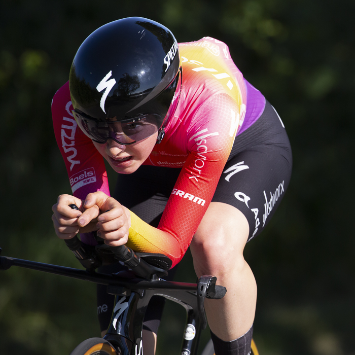 British National Road Championships 2022 - Women’s Time Trial - Anna Shackley of Team SD Worx in an aero tuck during the competition