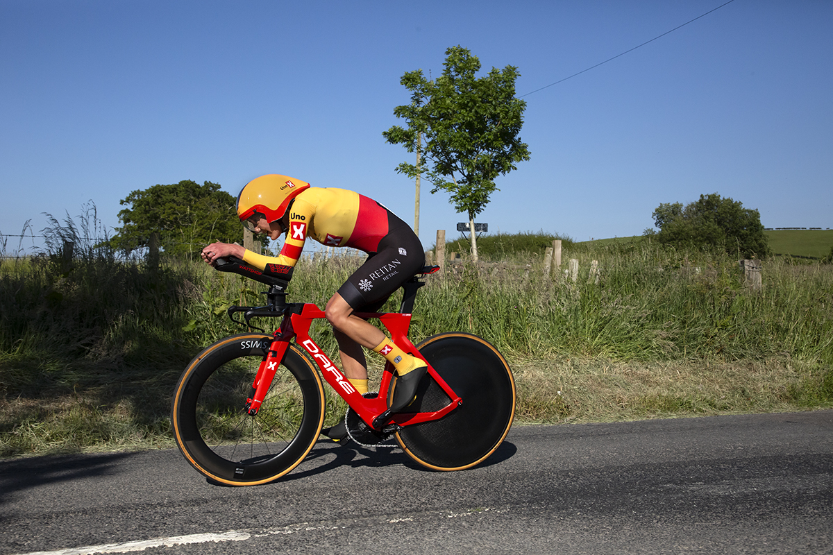 British National Road Championships 2022 - Women’s Time Trial -  Joss Lowden of Uno-X Pro Cycling Team passes by a small tree