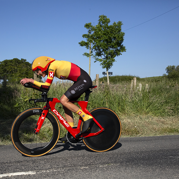 British National Road Championships 2022 - Women’s Time Trial -  Joss Lowden of Uno-X Pro Cycling Team passes by a small tree