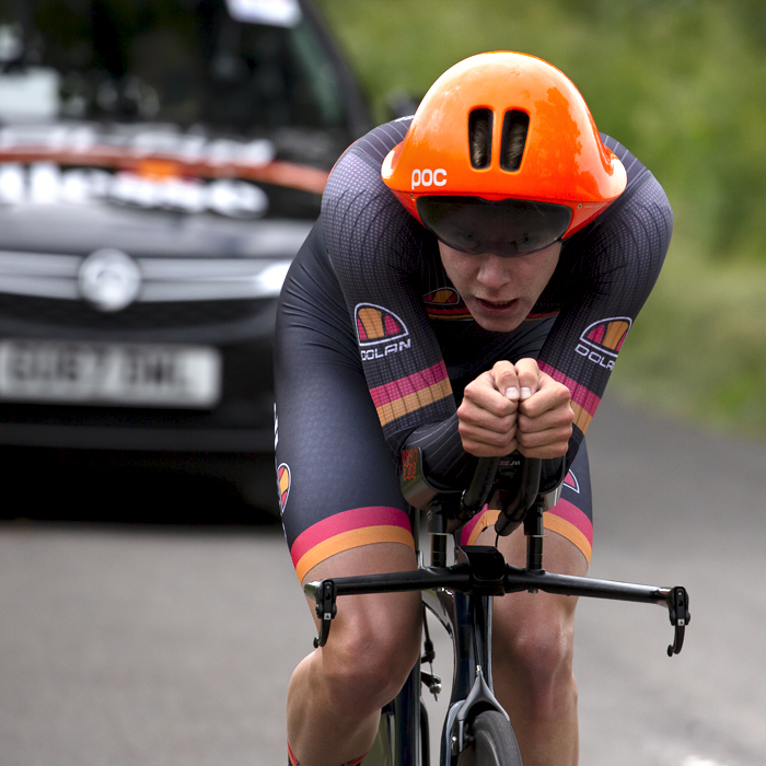 British National Road Championships 2022 - Men’s U23 Time Trial - Joe Wilson of Dolan Ellesse Race Team is closely followed by his support car