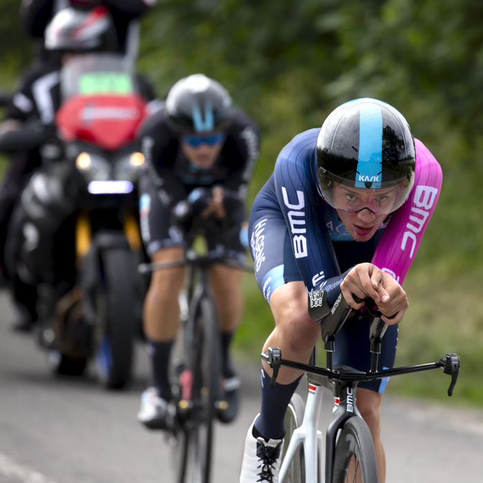 British National Road Championships 2022 - Men’s U23 Time Trial - Leo Hayter of Hagens Berman Axeon overtakes his minute man