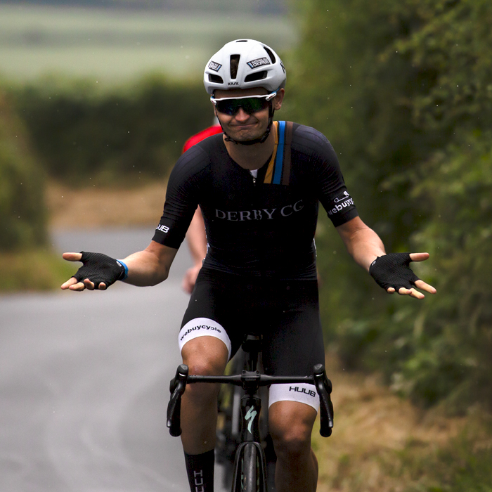 British National Road Championships 2023 - Men’s Road Race - Josh Housley riding for  Derby CC Webuycycle Huub RT shrugs