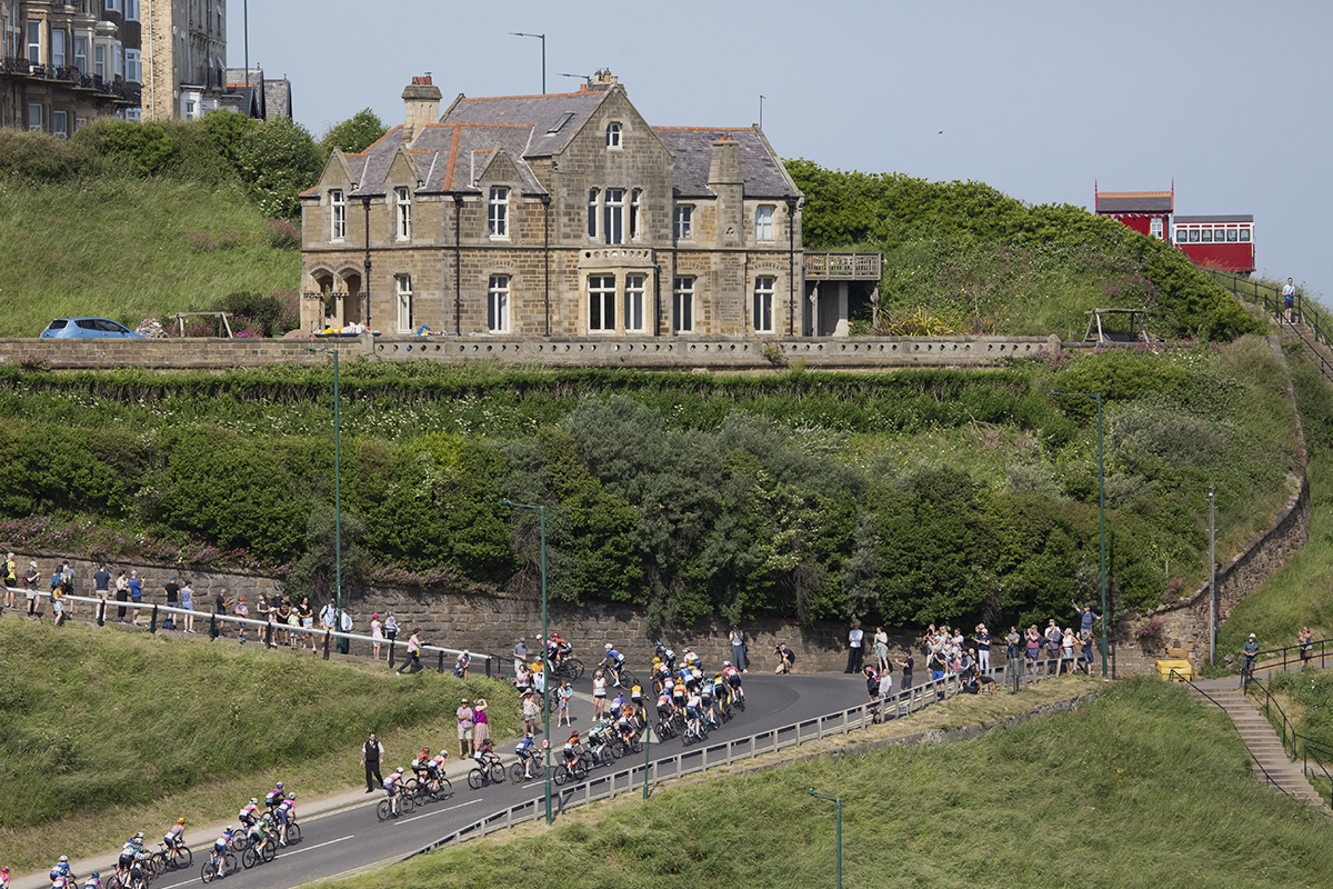 British National Road Championships 2023 - Women’s Road Race - The peloton tackles the climb at Saltburn