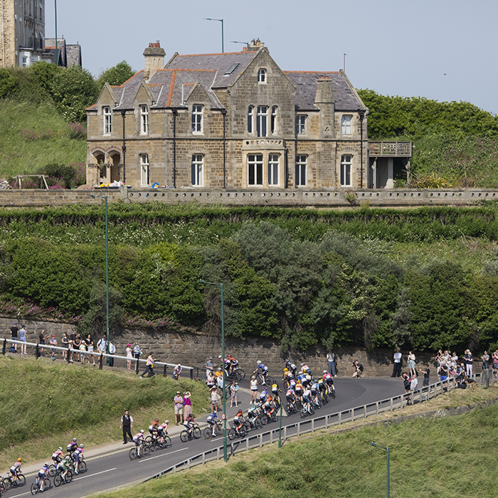 British National Road Championships 2023 - Women’s Road Race - The peloton tackles the climb at Saltburn