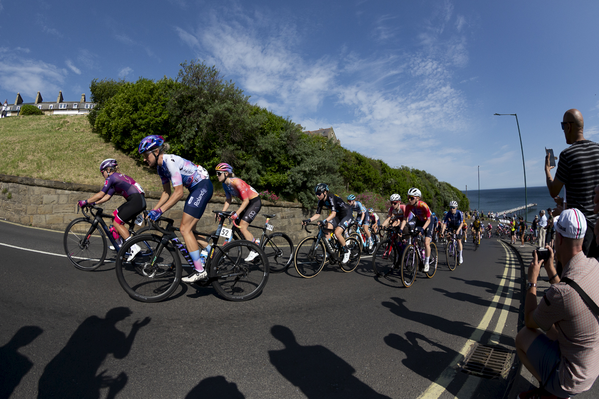 British National Road Championships 2023 -  Women’s Road Race - The peloton take on the hill climb at Saltburn-by-the-Sea