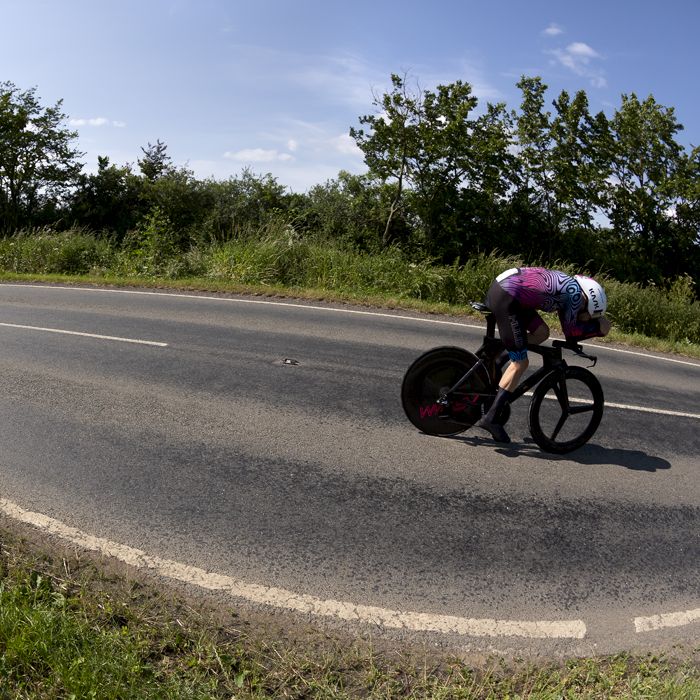 British National Road Championships 2023 - Men’s Time Trial - Dan Bigham from HUUB WattShop in an aero tuck out on the roads