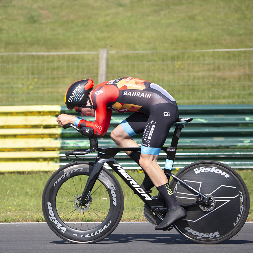 British National Road Championships 2023 - Men’s Time Trial - side on shot of Fred Wright of Bahrain-Victorious