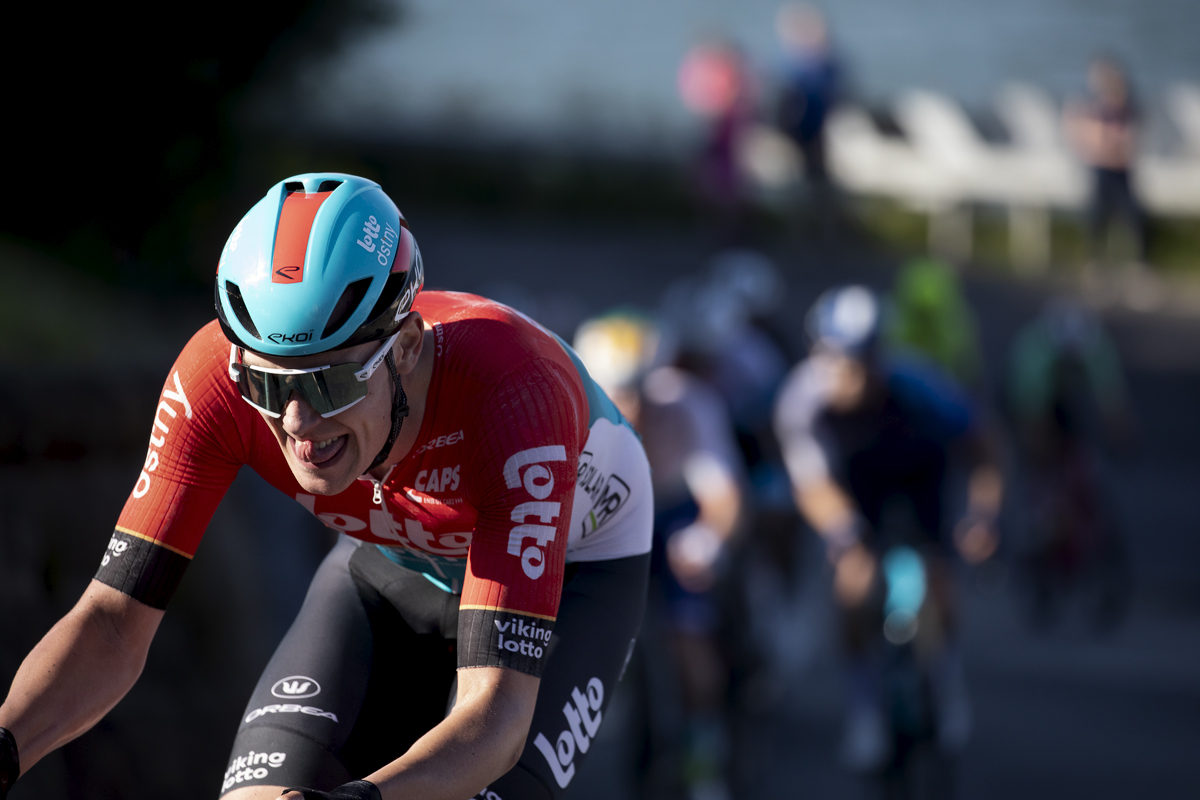 British National Road Championships 2024 - Men’s Road Race - Joshua Giddings of Lotto Dstny sticks out his tongue as he tackles the steep climb in Saltburn-by-the-Sea