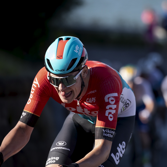 British National Road Championships 2024 - Men’s Road Race - Joshua Giddings of Lotto Dstny sticks out his tongue as he tackles the steep climb in Saltburn-by-the-Sea