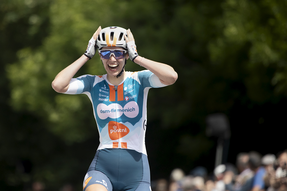 British National Road Championships 2024 - Women’s Road Race - Pfeiffer Georgi holds her hands to her head in disbelief as she crosses the line in first place retaining her national title