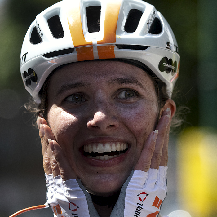 British National Road Championships 2024 - Women’s Road Race - Pfeiffer Georgi puts her hands to her face and smiles as her achievement sinks in