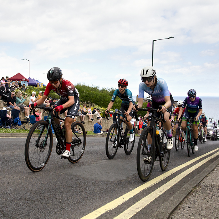 British National Road Championships 2024 - Women’s Road Race - Riders take on the climb at Saltburn as fans line the road to cheer them on