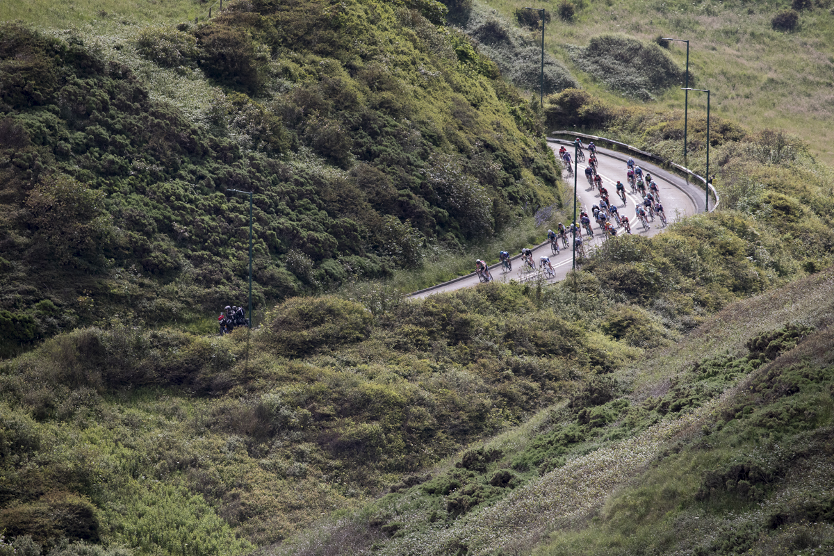 British National Road Championships 2024 - Women’s Road Race - The peloton descends into Saltburn