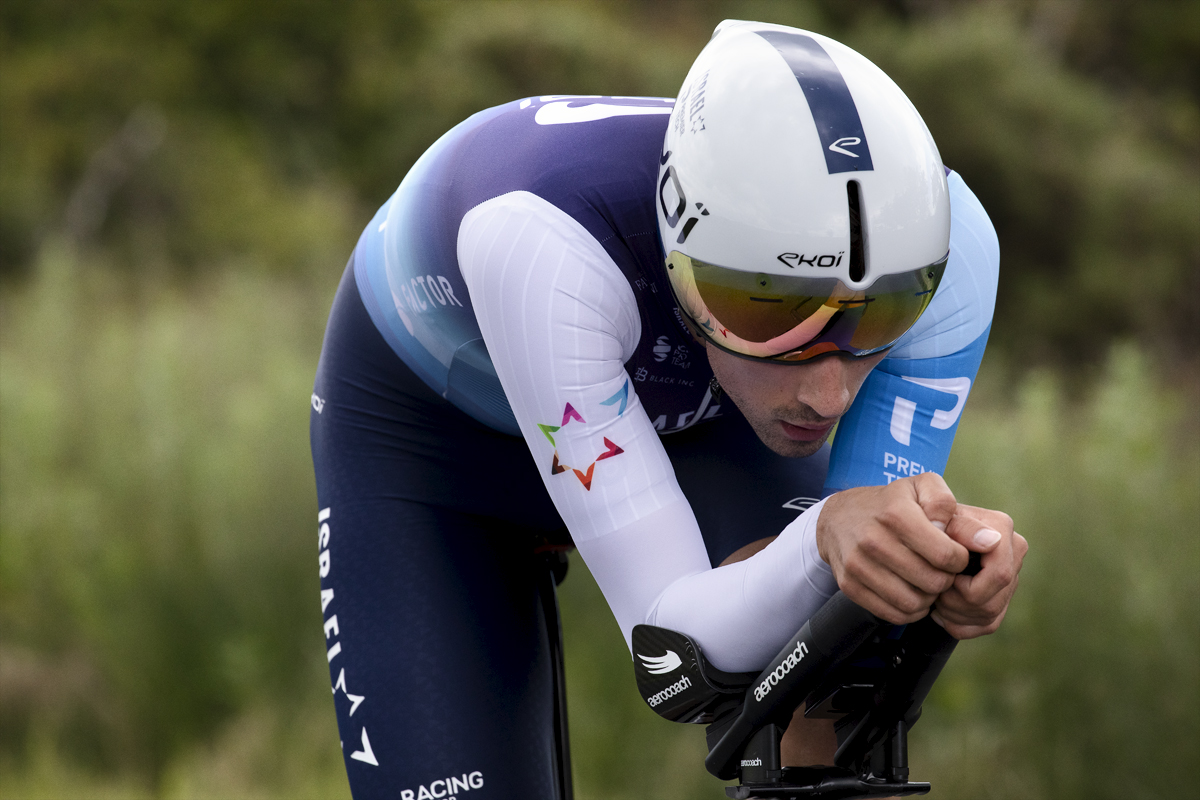 British National Road Championships 2024 -  Men’s Time Trial - Ethan Vernon of Israel Premier Tech in an aero tuck during the event