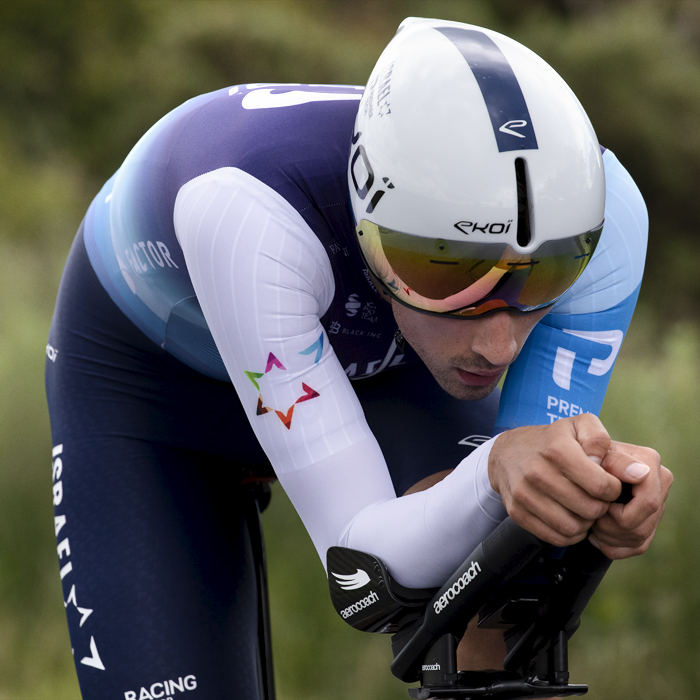 British National Road Championships 2024 -  Men’s Time Trial - Ethan Vernon of Israel Premier Tech in an aero tuck during the event