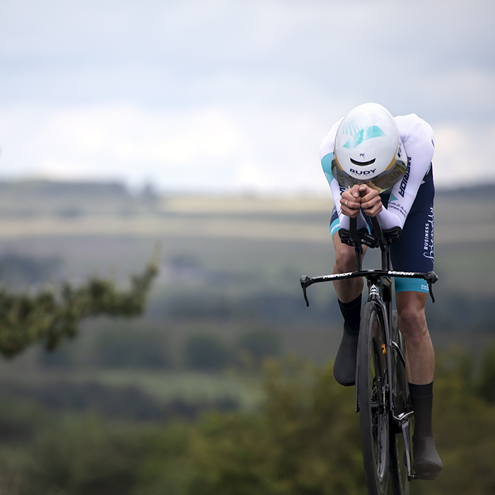 British National Road Championships 2024 -  Men’s Time Trial - Finlay Pickering of Bahrain Victorious crests Waithwith Bank during the event