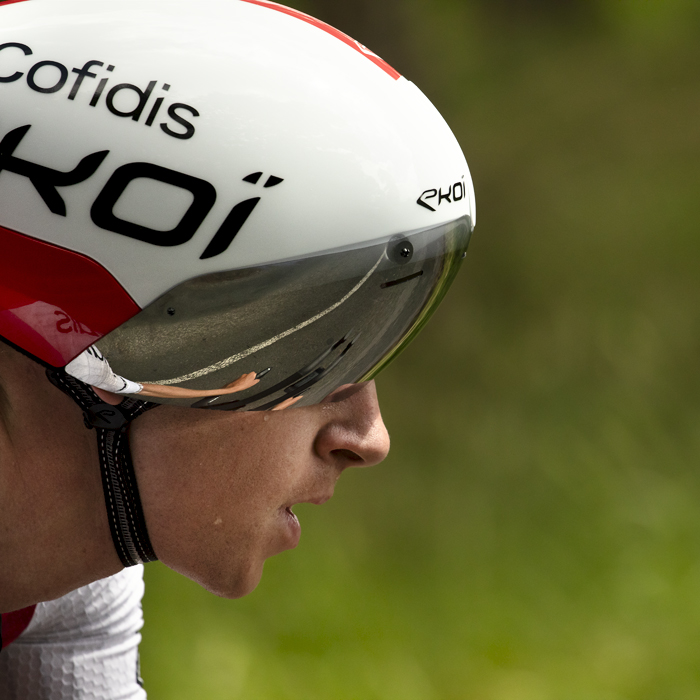 British National Road Championships 2024 -  Men’s Time Trial - A close up of Oliver Knight in his aero helmet