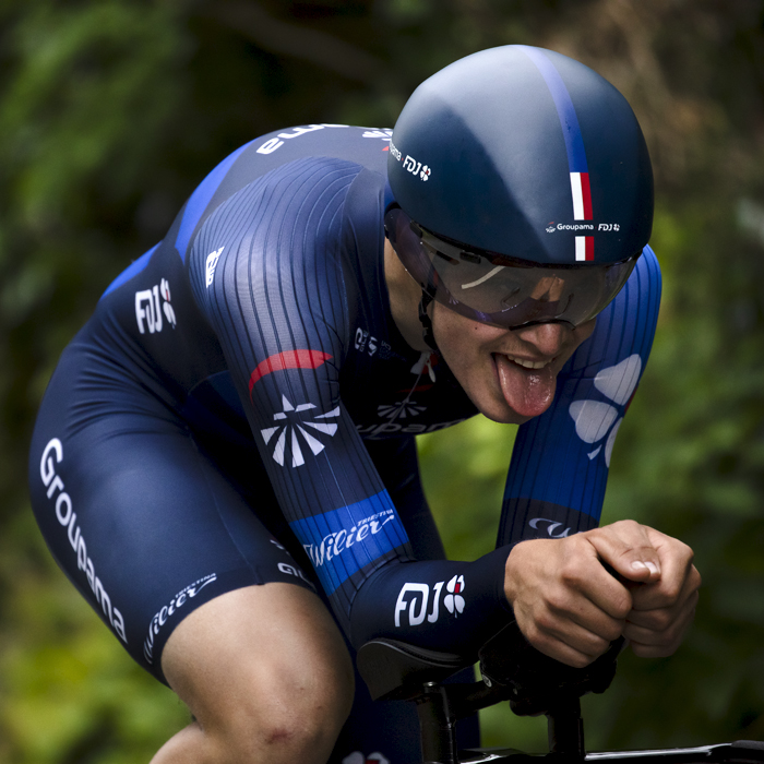 British National Road Championships 2024 - Men’s U23 Time Trial - Josh Golliker sticks out his tongue as he takes part in the time trial