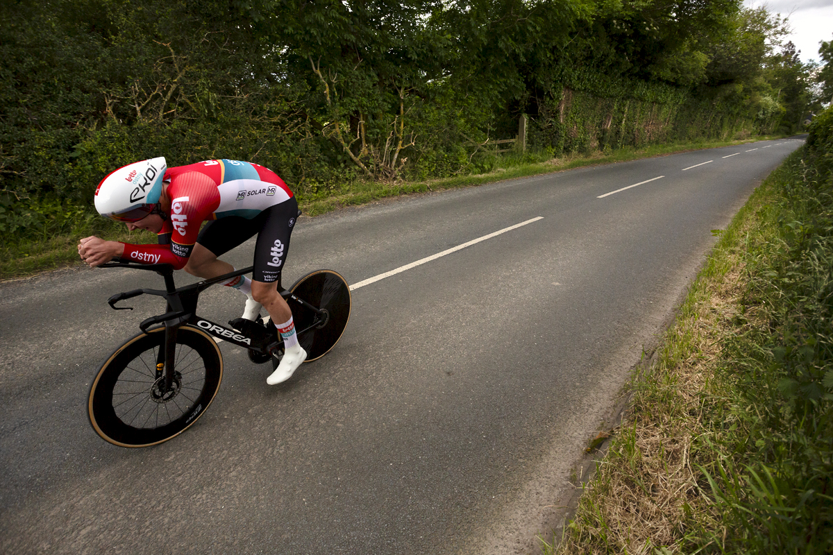 British National Road Championships 2024 - Men’s U23 Time Trial - Josh Giddings of Lotto Dstny passes through the countryside