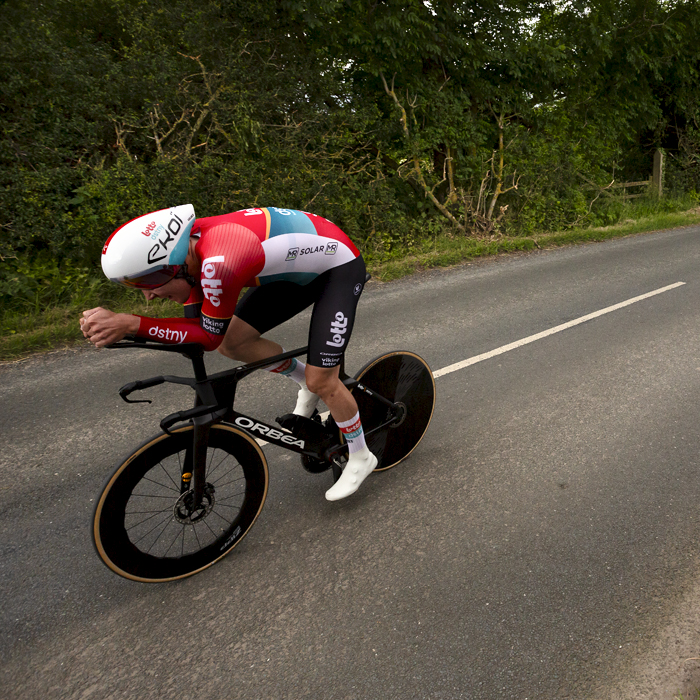 British National Road Championships 2024 - Men’s U23 Time Trial - Josh Giddings of Lotto Dstny passes through the countryside