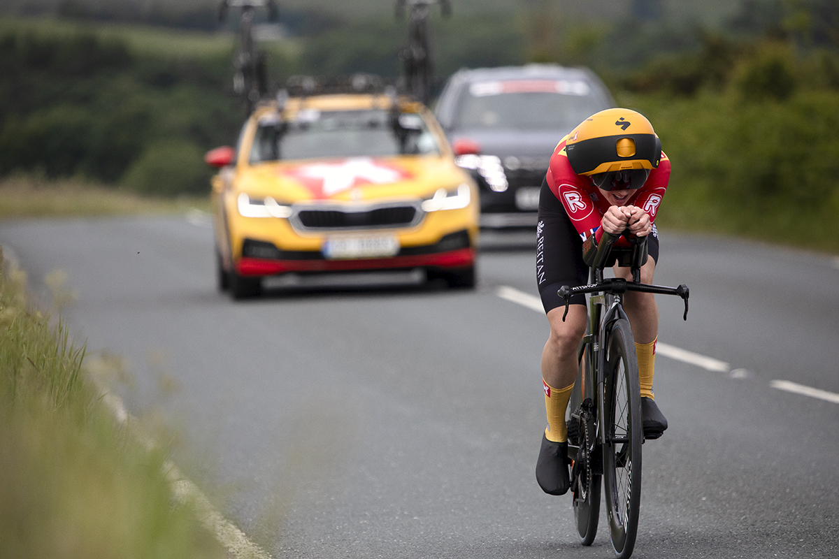 British National Road Championships 2024 -  Women’s Time Trial - Elinor Barker is followed by her UnoX team car