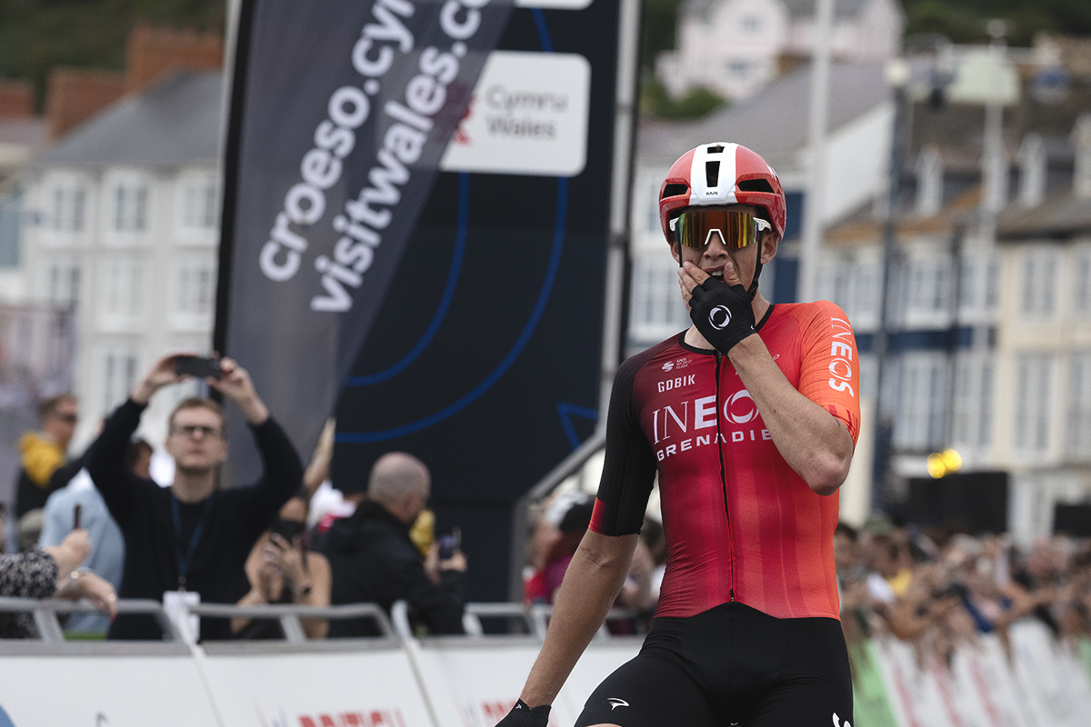 British National Road Championships 2025 - Road Race - Men - Sam Watson of Ineos Grenadiers puts his hand to his mouth in disbelief as he wins the title