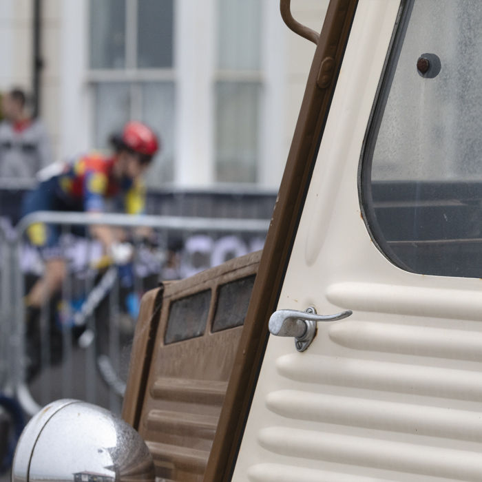 British National Road Championships 2025 - Road Race - Women - Aberystwyth - a close up of an old Citroen van with riders passing
