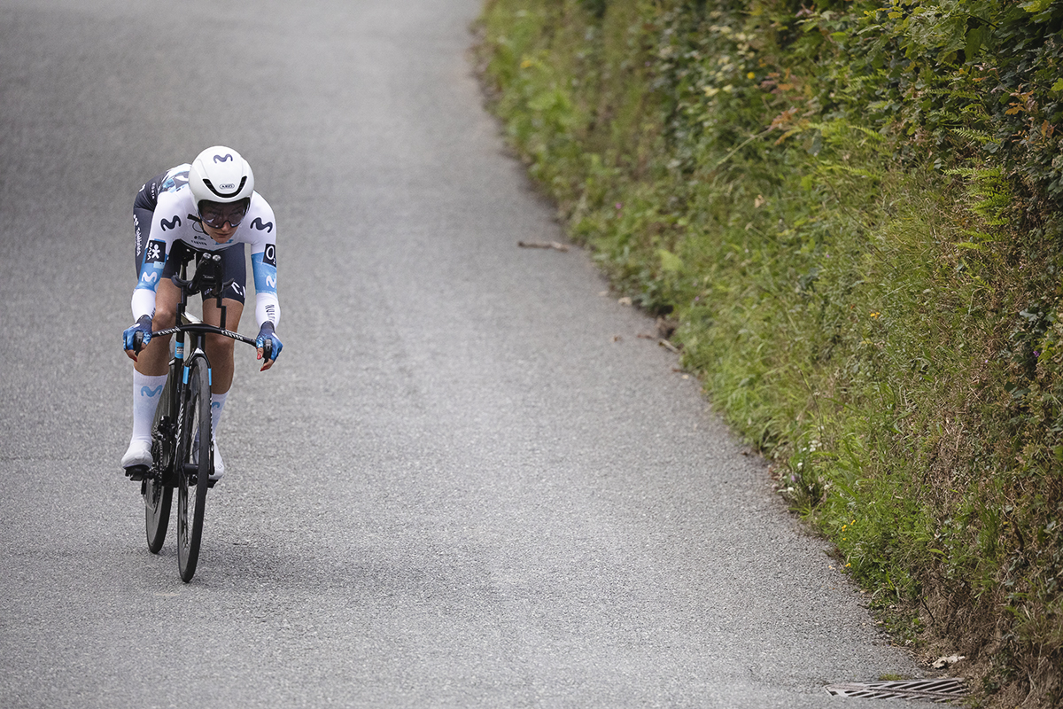 British National Road Championships 2025 - Time Trial - Elite Women - Claire Steels of Movistar Team racing through the Welsh roads