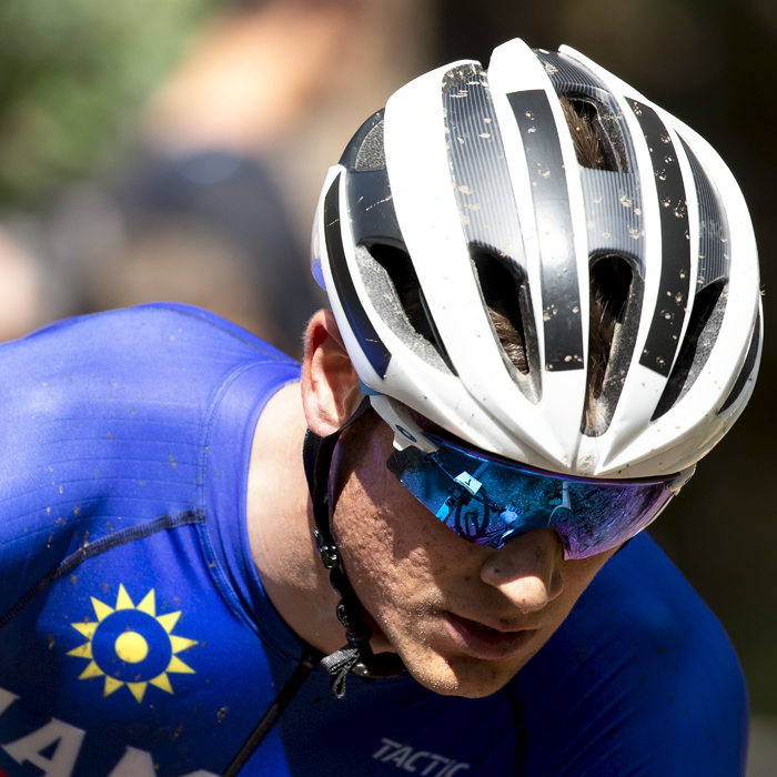 Birmingham 2022 - XXII Commonwealth Games - Mountain Bike - Men -A close up Alexander Miller from Namibia of with his handle bars reflected in his glasses