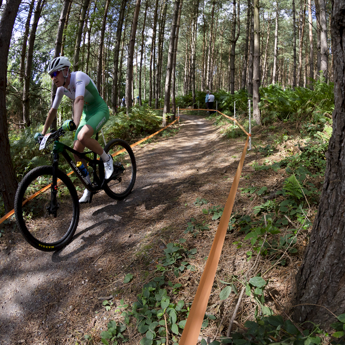 Birmingham 2022 - XXII Commonwealth Games - Mountain Bike - Men - James Roe of Guernsey races through the woods