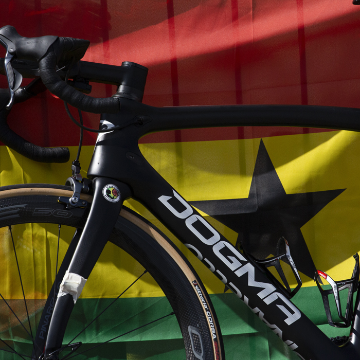 Birmingham 2022 - XXII Commonwealth Games -  Men’s Road Race - A competitor’s bike is rested in front of a Ghana flag