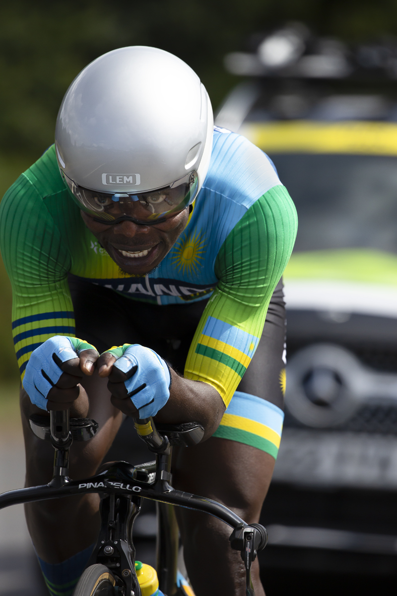 Birmingham 2022 - XXII Commonwealth Games - Men’s Time Trial - Close up of Moise Mugisha of Rwanda