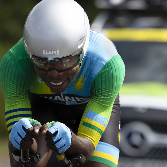 Birmingham 2022 - XXII Commonwealth Games - Men’s Time Trial - Close up of Moise Mugisha of Rwanda